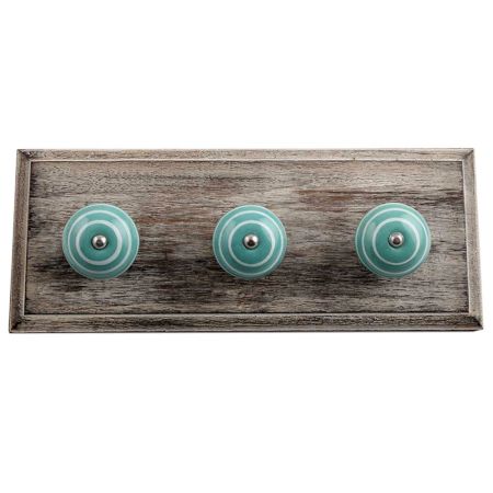 Sea Green White Strip Wooden Hooks